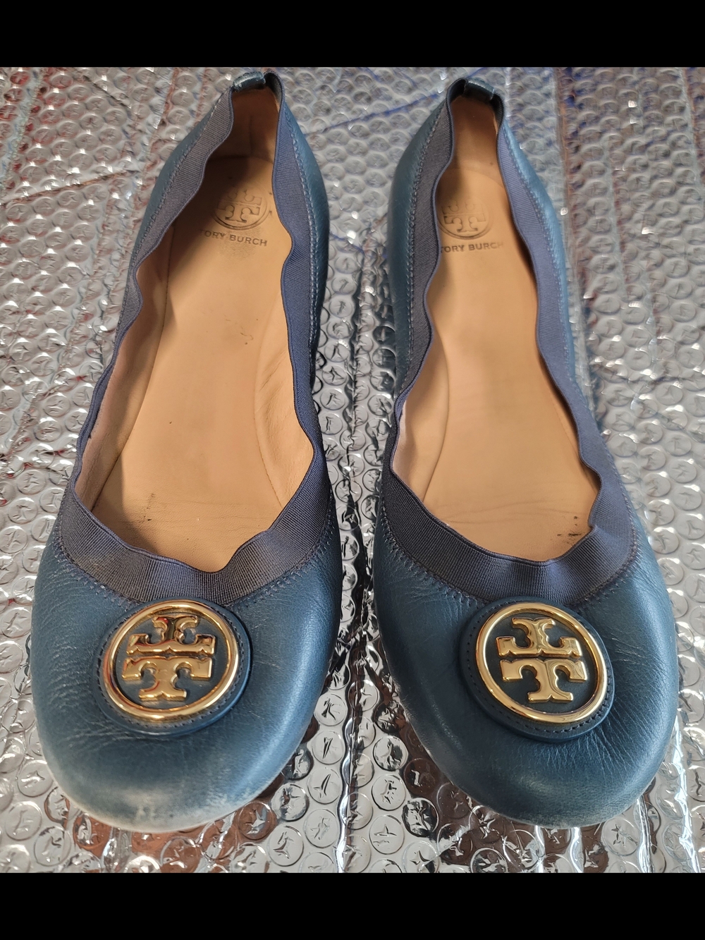 Tory Burch Blue Leather Reva Ballet Flats - Picture 4 of 5